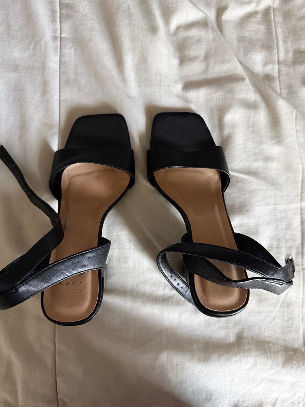 Black Square-Toe Ankle Strap Women’s Sandals